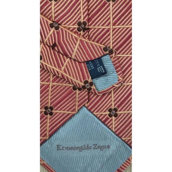 ERMENGILDO ZEGNA Orange Geometric Floral Silk Tie ITALY 57"/ 3.5" EC - Picture 2 of 5